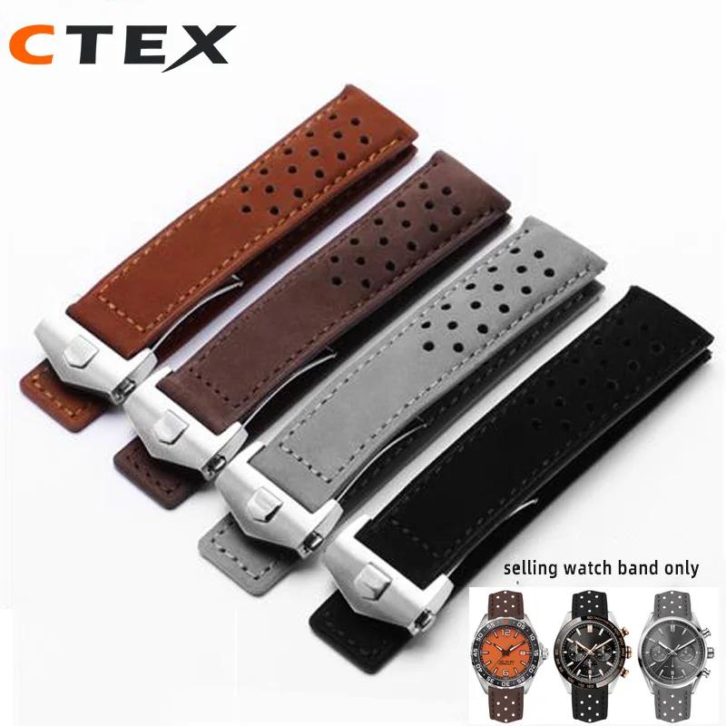 22mm Cow Genuine Leather Watchband For TAG Heuer CARRERA Series Watch Strap Wrist Bracelet Folding Buckle Accessorie